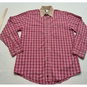 PBR Men red/white long sleeve western rodeo professional bull rider shirt sz. M